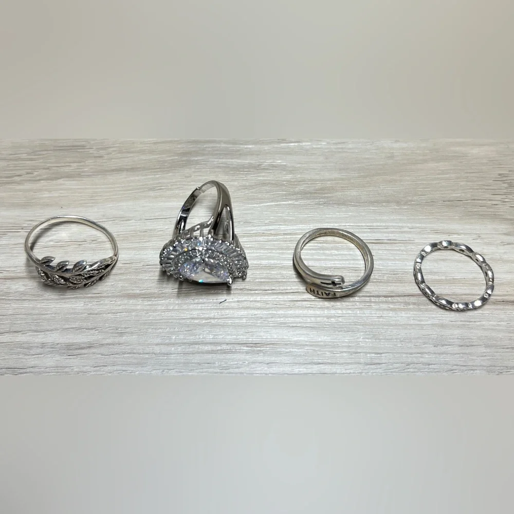 Lot of 4 Assorted Vintage Silver Rings, Assorted Sizes, 3 Marked 925